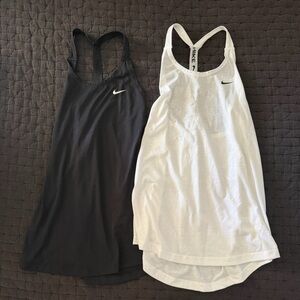 Lot of 2 - Nike Racerback Tank - Workout - Cotton - White Black - Top - Medium
